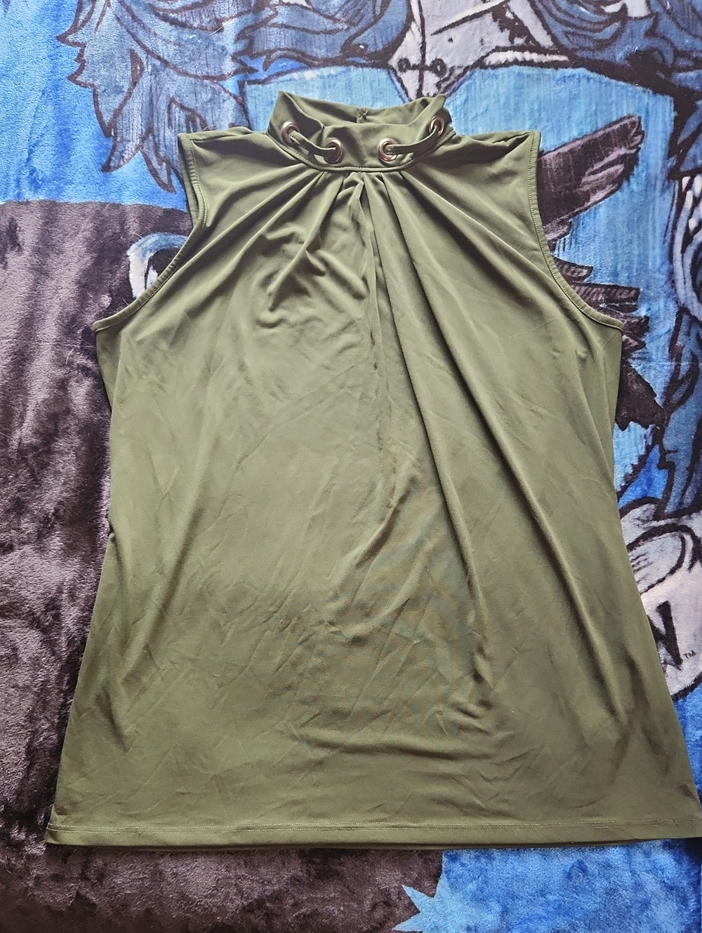BY Design Olive Green Grommet Mock Neck Sleeveless Blouse - Size M​